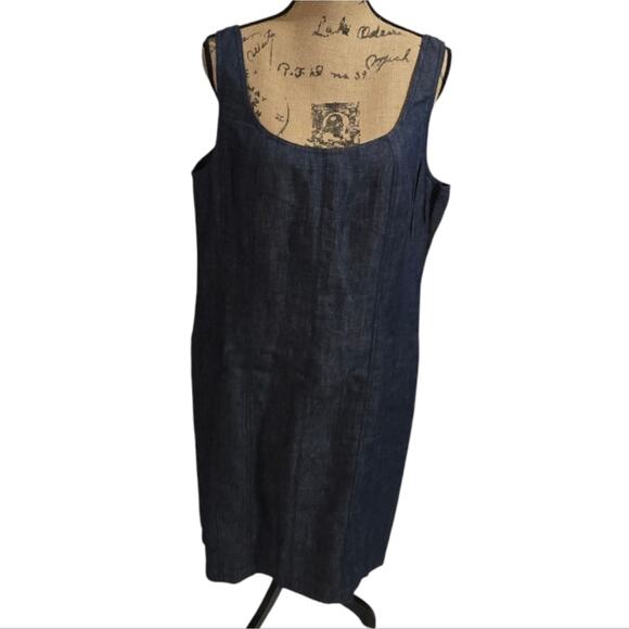 Talbots Linen‎ Dark Blue Chambray Sheath Midi Dress Plus Size 20 2X - Picture 1 of 9